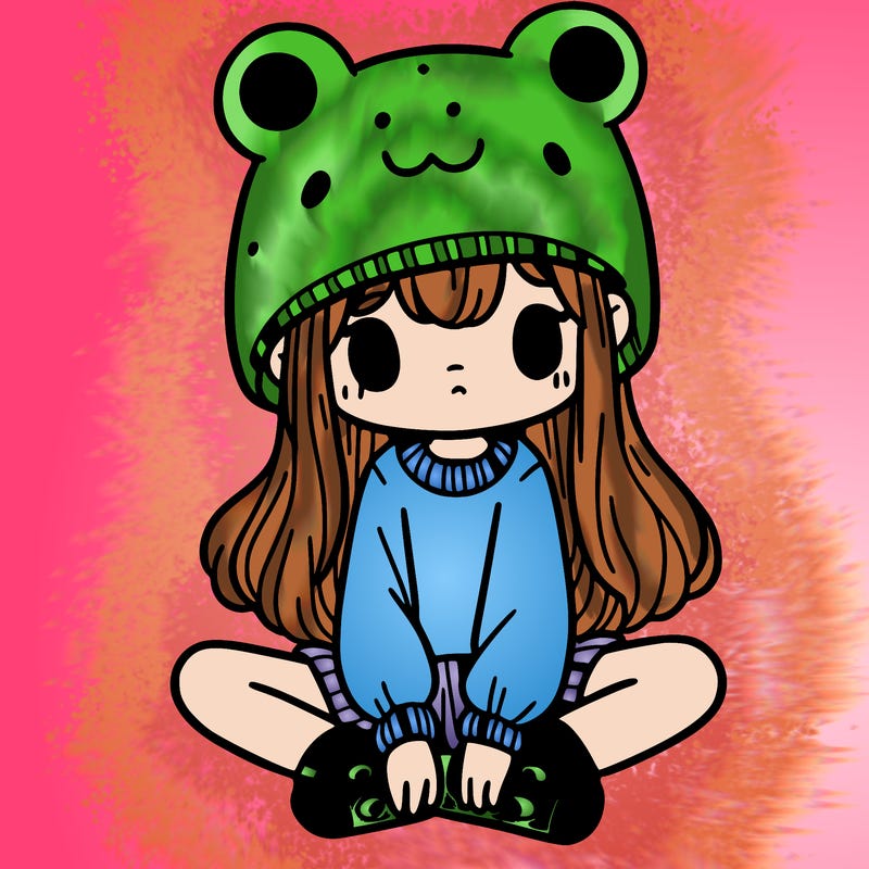 a girl wearing a frog hat and some frog socks