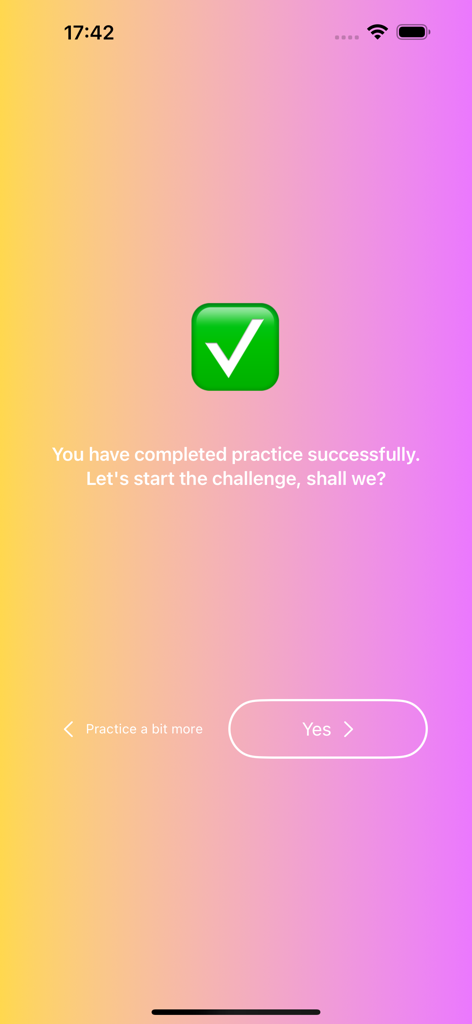 Math Guru - Personal Trainer - Math Guru app screen showing successful completion of a practice session with a prompt to start a math challenge