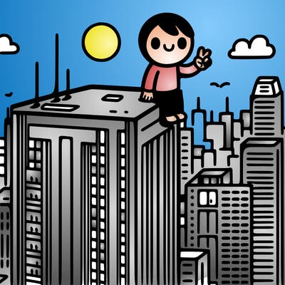 someone on a tall building