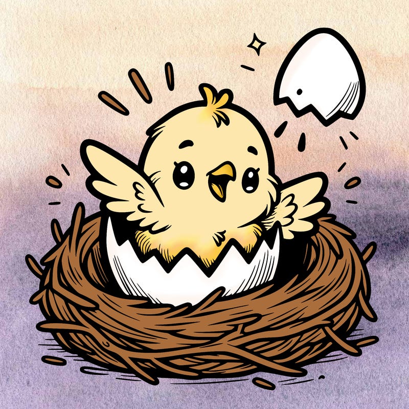 a baby chick hatching from an egg in a nest