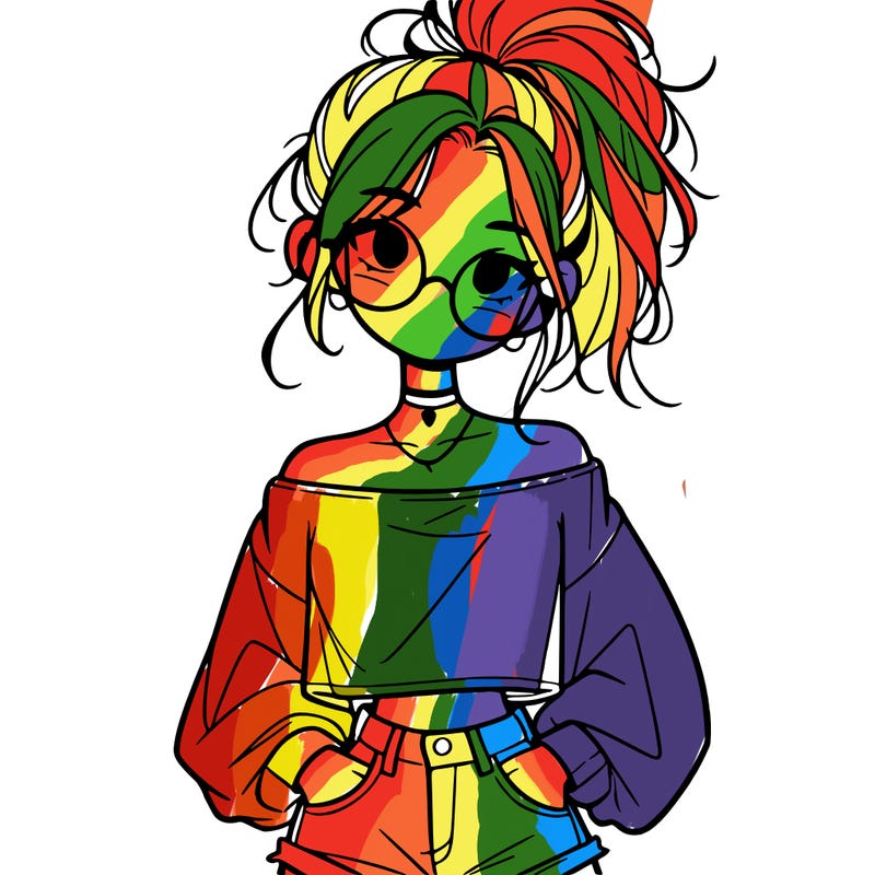 girl with a messy ponytail glasses a baggy crop top and jean shorts