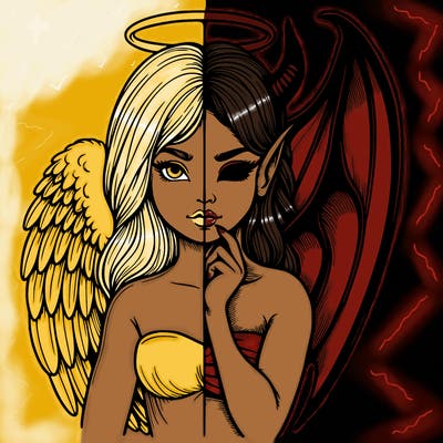 realistic angel half demon