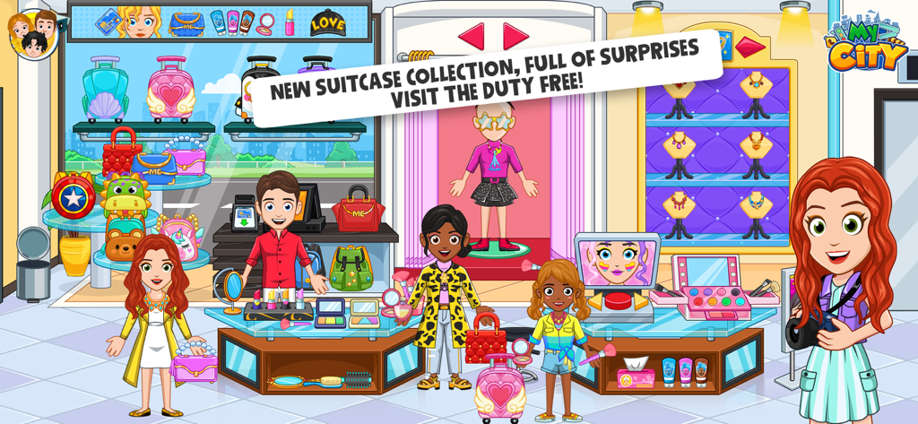 My City: Airport Adventure - マイシティ空港アドベンチャーの免税店とお土産のコレクションを探検するキャラクターたち