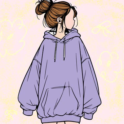 realistic girl with a oversized sweatshirt on and a bun