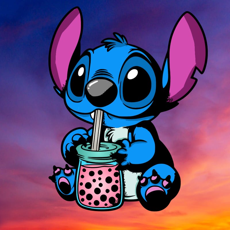 stitch drinking boba tea