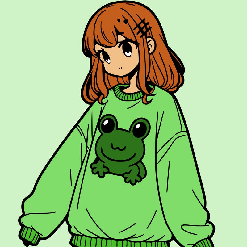 girl wearing frogging sweatshirt