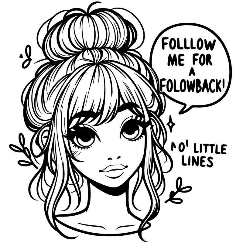 realistic girl with a messy bun and curtain bangs saying follow me for a followback!!
