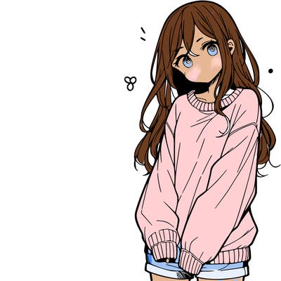 manga teen girl  in a sweater and baggy pants
