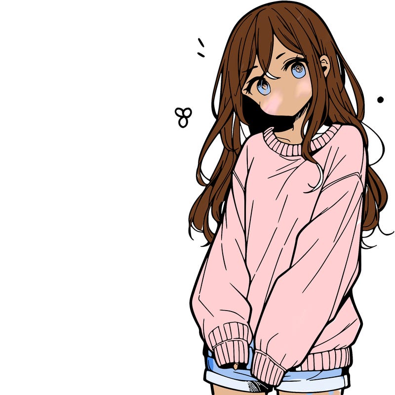 manga teen girl  in a sweater and baggy pants