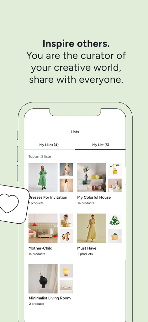 Smartphone-Bildschirm mit personalisierten Produktlisten in der Hipicon Design-Marktplatz-App.