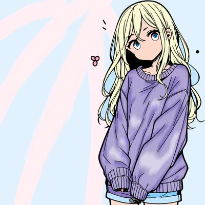 manga teen girl  in a sweater and baggy pants