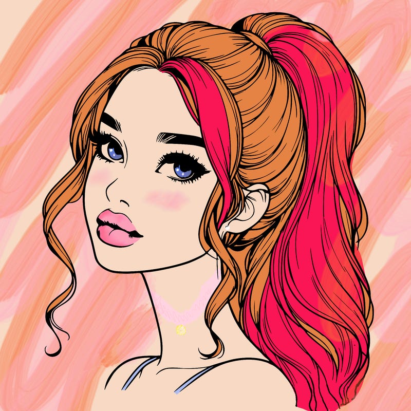 realistic girl with a ponytail on her hair and lips