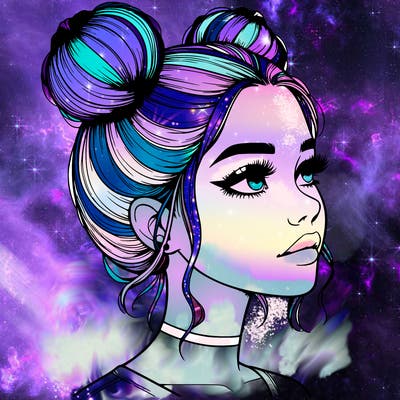 realistic girl with buns on the top of her head