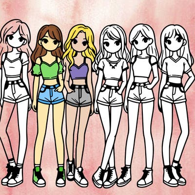 a group of girls wearing crop tops and shorts