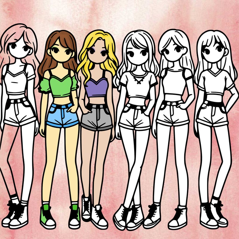a group of girls wearing crop tops and shorts