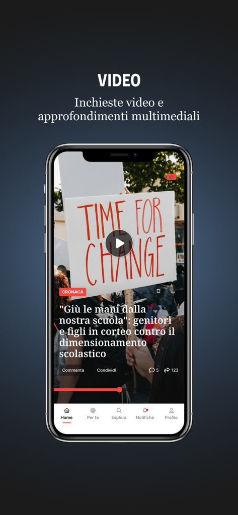 GenovaToday - iPhone-Bildschirm der GenovaToday App, der eine Video-Nachrichtenuntersuchung anzeigt