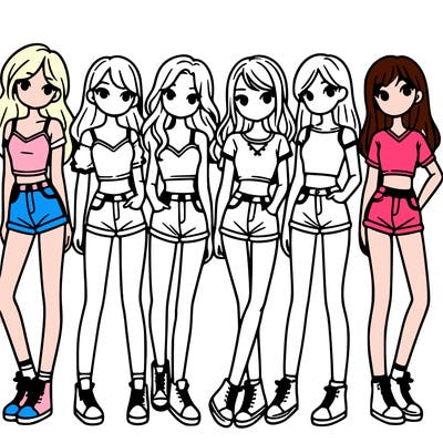 a group of girls wearing crop tops and shorts