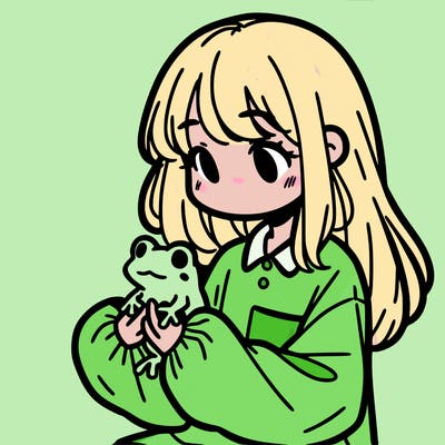 girl with long hair and a oversized shirt. and she is holding a frog