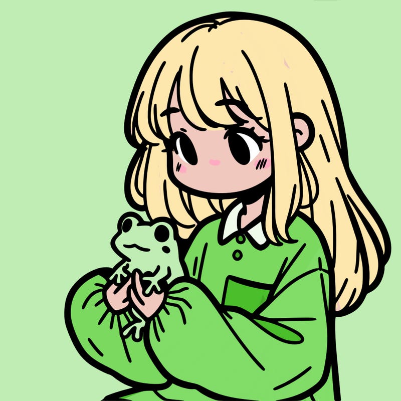 girl with long hair and a oversized shirt. and she is holding a frog