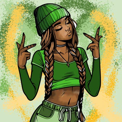 realistic teenage girl with braids and a beanie and crop top doing 🫶🏼