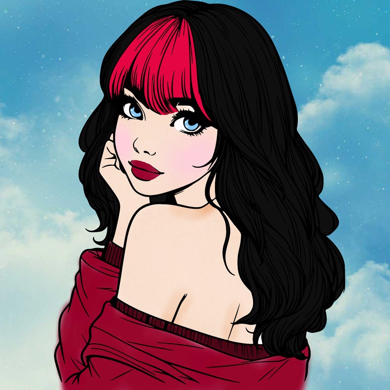 realistic girl with bangs looking over her shoulder