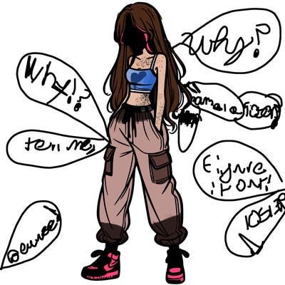 girl in baggy pants crop top and long hair