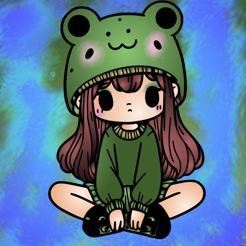 a girl wearing a frog hat and some frog socks