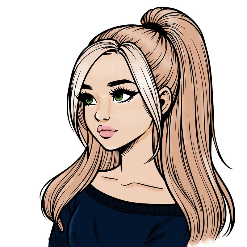 realistic girl with a high ponytail