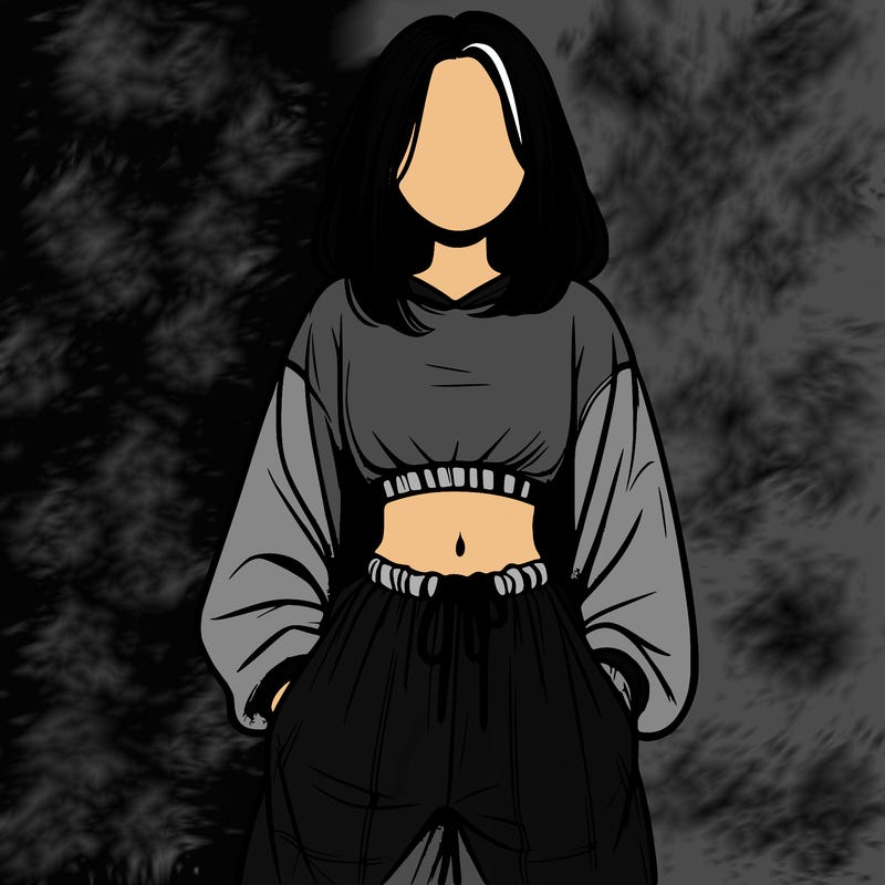 realistic girl faceless with baggy pants and a crop top