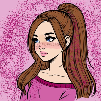 realistic girl with a high ponytail