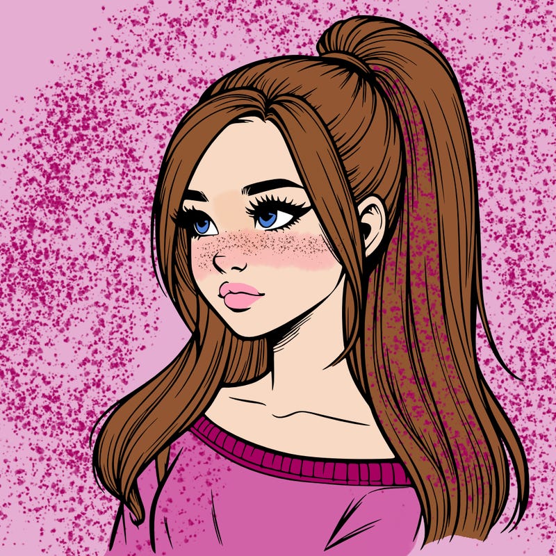 realistic girl with a high ponytail