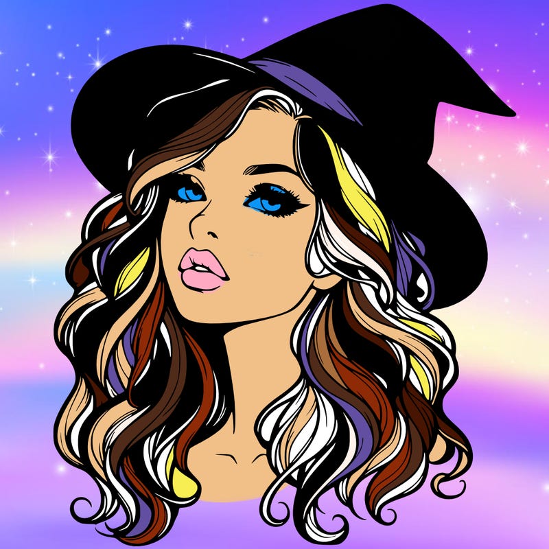 realistic witch girl with wavy hair and lips