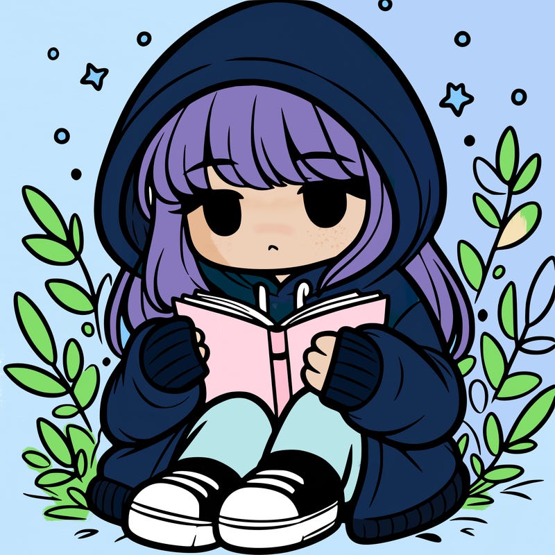 girl in oversized hoodie reading a book