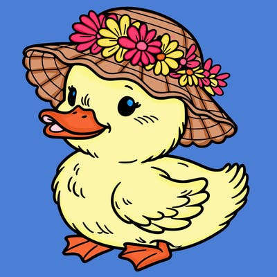 duckling wearing a flowery hat