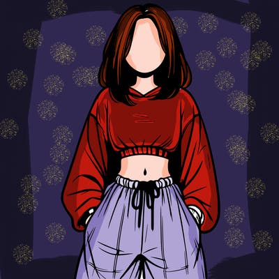 realistic girl faceless with baggy pants and a crop top