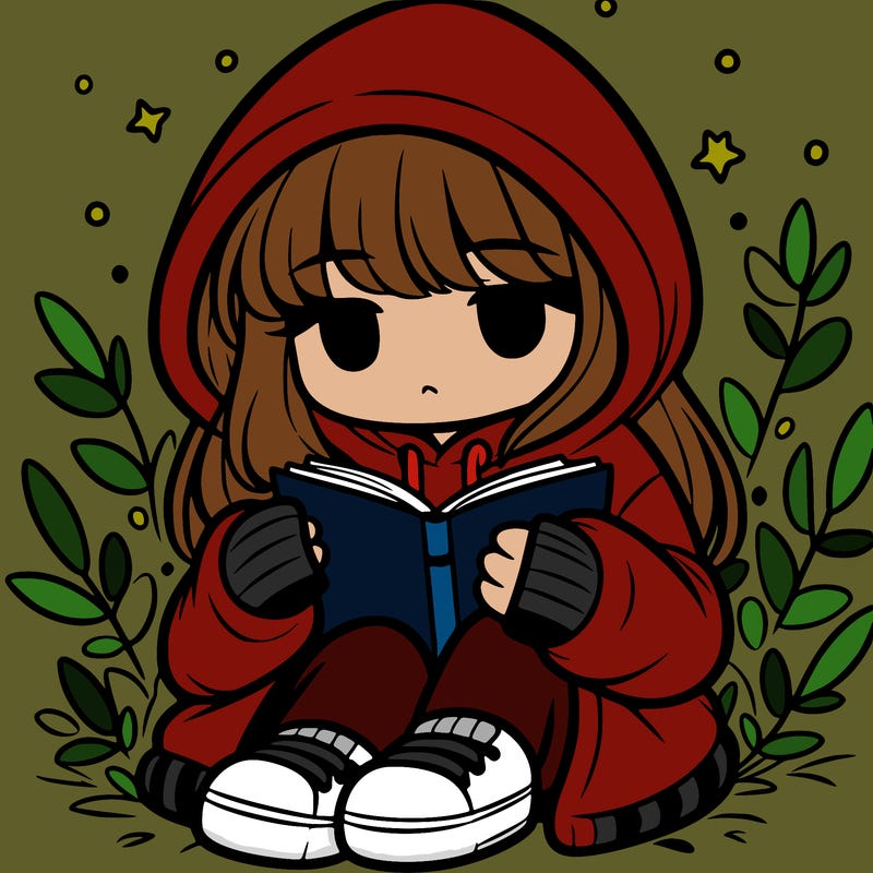 girl in oversized hoodie reading a book