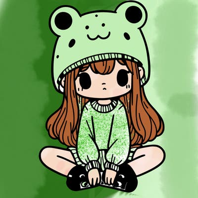 a girl wearing a frog hat and some frog socks
