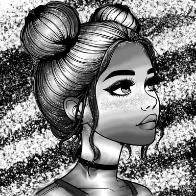 realistic girl with buns on the top of her head