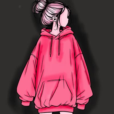 realistic girl with a oversized sweatshirt on and a bun