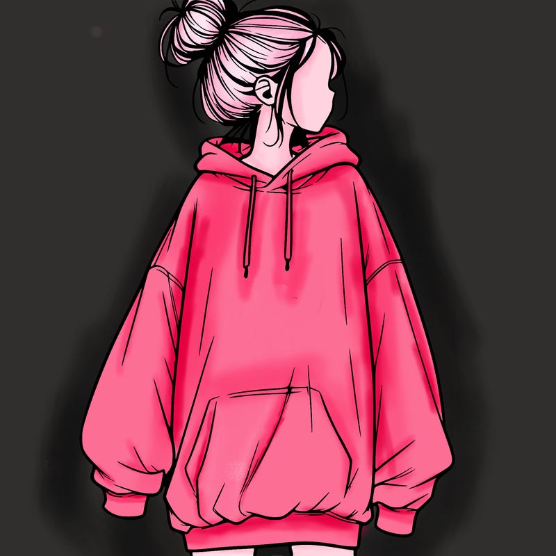 realistic girl with a oversized sweatshirt on and a bun