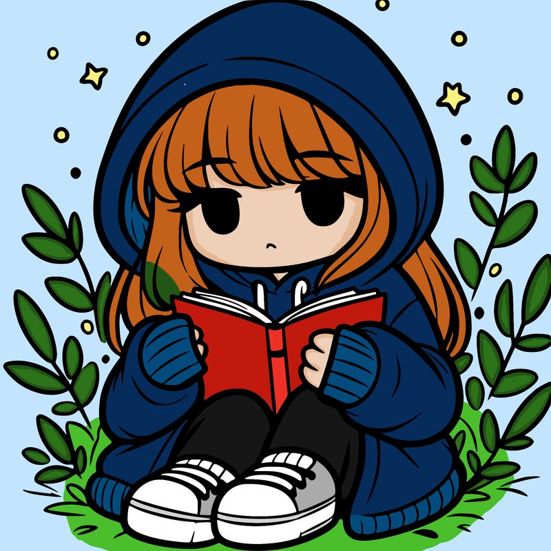 girl in oversized hoodie reading a book