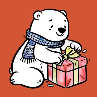 polar bear wrapping a present