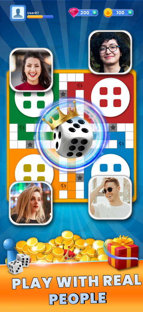 Ludo Online Multiplayer Game - Mobile Ludo board game interface showing real-time multiplayer gameplay with profiles of real people