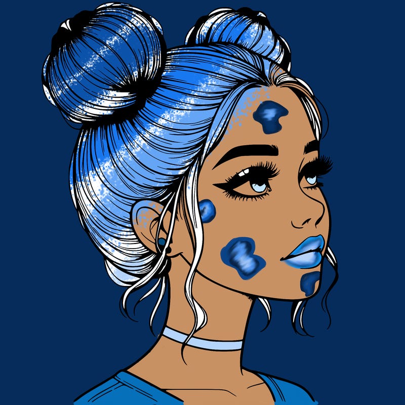 realistic girl with buns on the top of her head