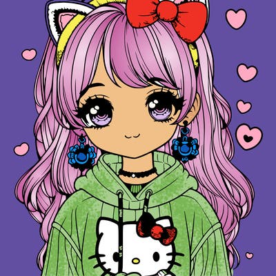 cute realistic girl with a hello kitty sweater and earrings