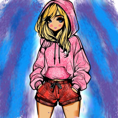realistic girl in shorts and hoodie
