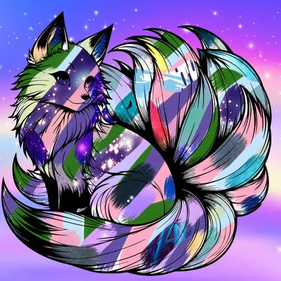 realistic detailed 9 tailed anime fox