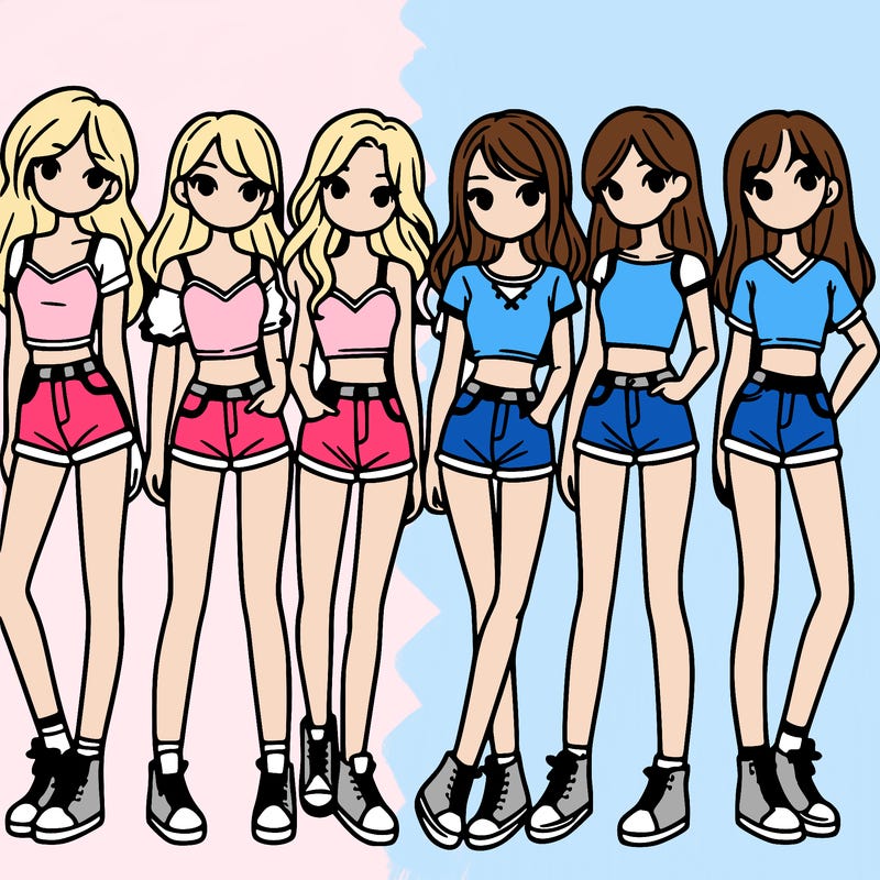 a group of girls wearing crop tops and shorts