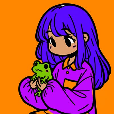 girl with long hair and a oversized shirt. and she is holding a frog