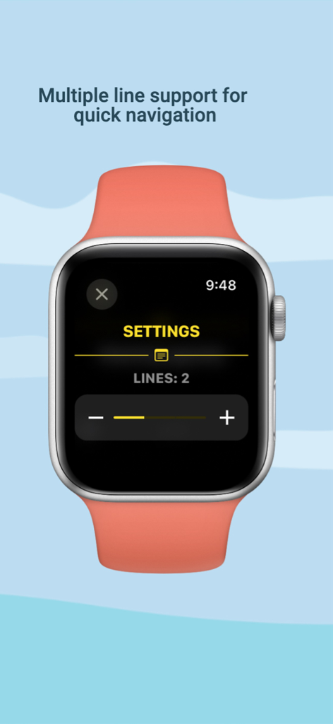 Notes+ for Watch - Apple Watch displaying the settings menu for line support in the Notes plus app